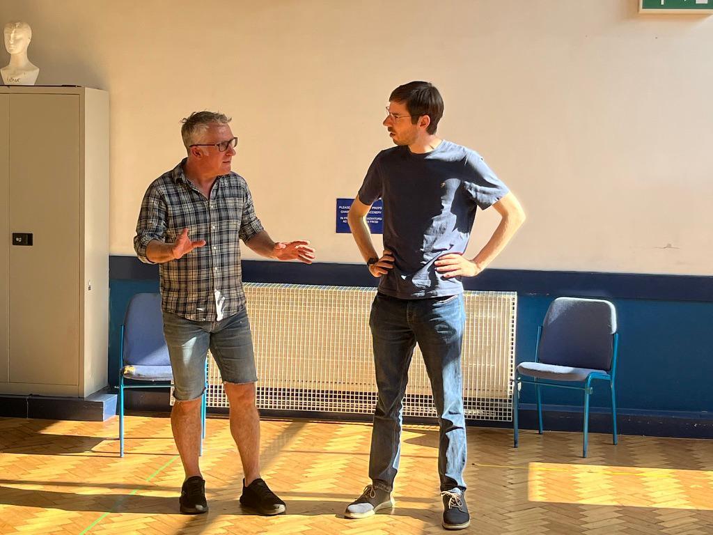 two actors in the shaw room at the questors theatre.